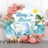 Lofaris Summer Surfing Beach Circle Baby Shower Backdrop